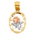 thumbnail image 2 of Wellingsale 14K Tri 3 Color Gold Polished Diamond Cut Ornate Flower Charm Pendant, 2 of 5