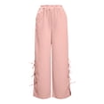 thumbnail image 4 of Zjunqe Summer Women Cotton Linen Pants Casual High Waist Comfy Lightweight Gauze Pants with Pockets Beach Vacation Trousers Bow Tie Side Wide Leg Lounge Bottom Loose Fit Going Out Pants Pink Xl, 4 of 5