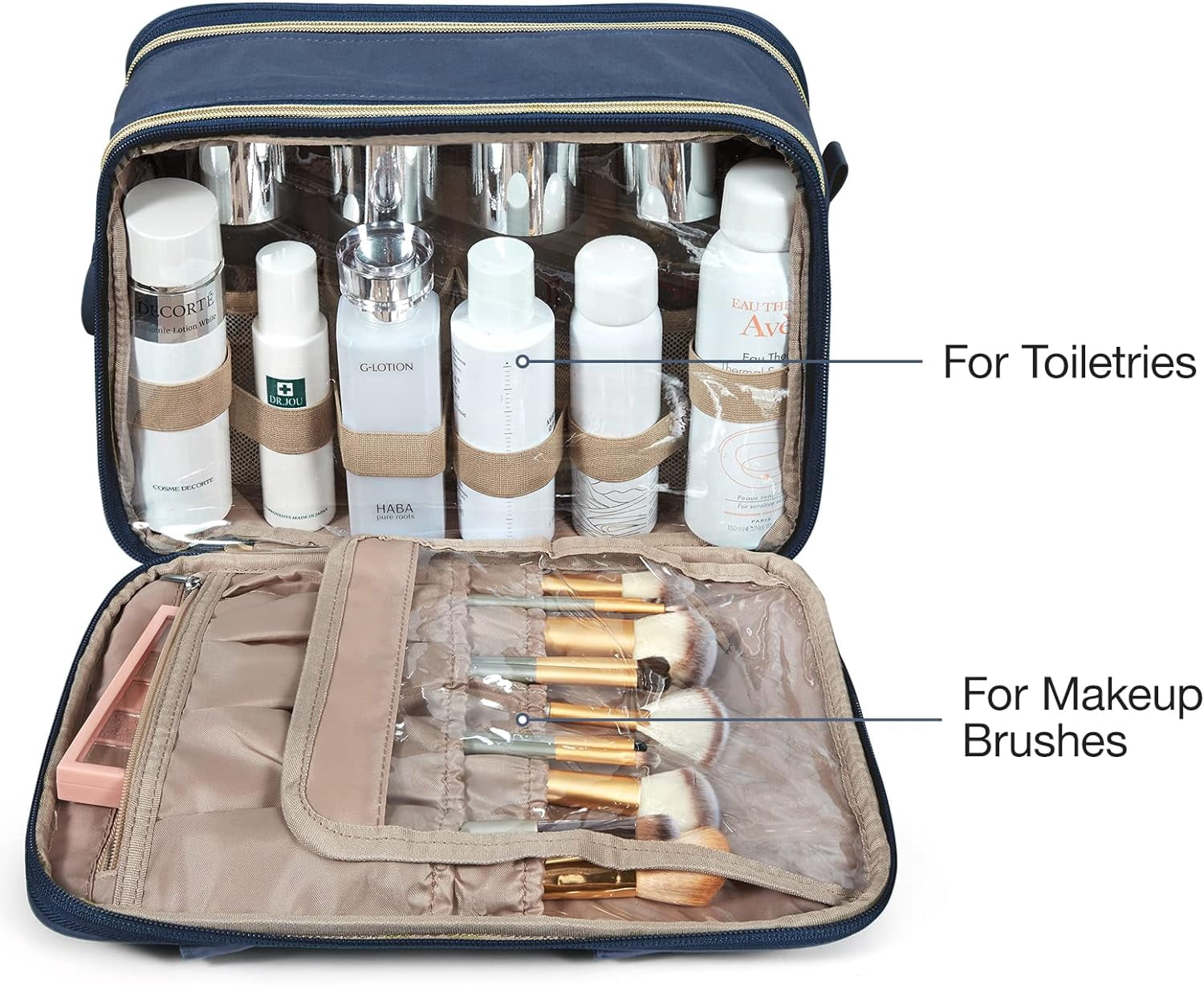 Large Toiletry Bag, Travel Makeup Organizer, Water-resistant Makeup Cosmetic Bag Door Room Essentials Travel Bag for Accessories, Shampoo, Full Sized Container, Toiletries (Black, Large)
