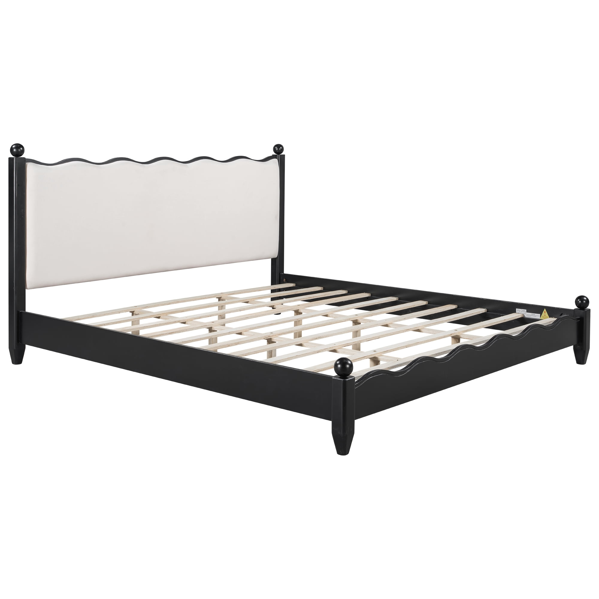Euroco Wood King Size Wood Platform Bed with Upholstery Headboard, Black