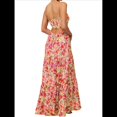 thumbnail image 2 of Vestido de Verano con Estampado Floral para Mujer, con Tirantes Finos, Aberturas y Lazo en la Parte Delantera, Holgado, Estilo Bohemio. Naranja Rosa S, 2 of 5