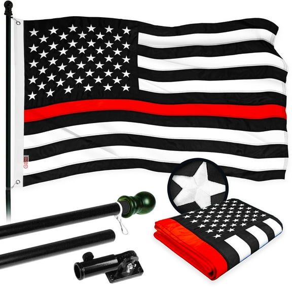G128 - 6 Feet Tangle Free Spinning Flagpole (Black) Thin Red Flag Brass Grommets Embroidered 3x5 ft (Flag Included) Aluminum Flag Pole
