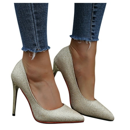 

HSMQHJWE Women Pumps Pointed Toe High Heel Glitter Rhinestone Heels Sparkly Prom Shoes Stiletto Wedding Heels for Bride Shoes