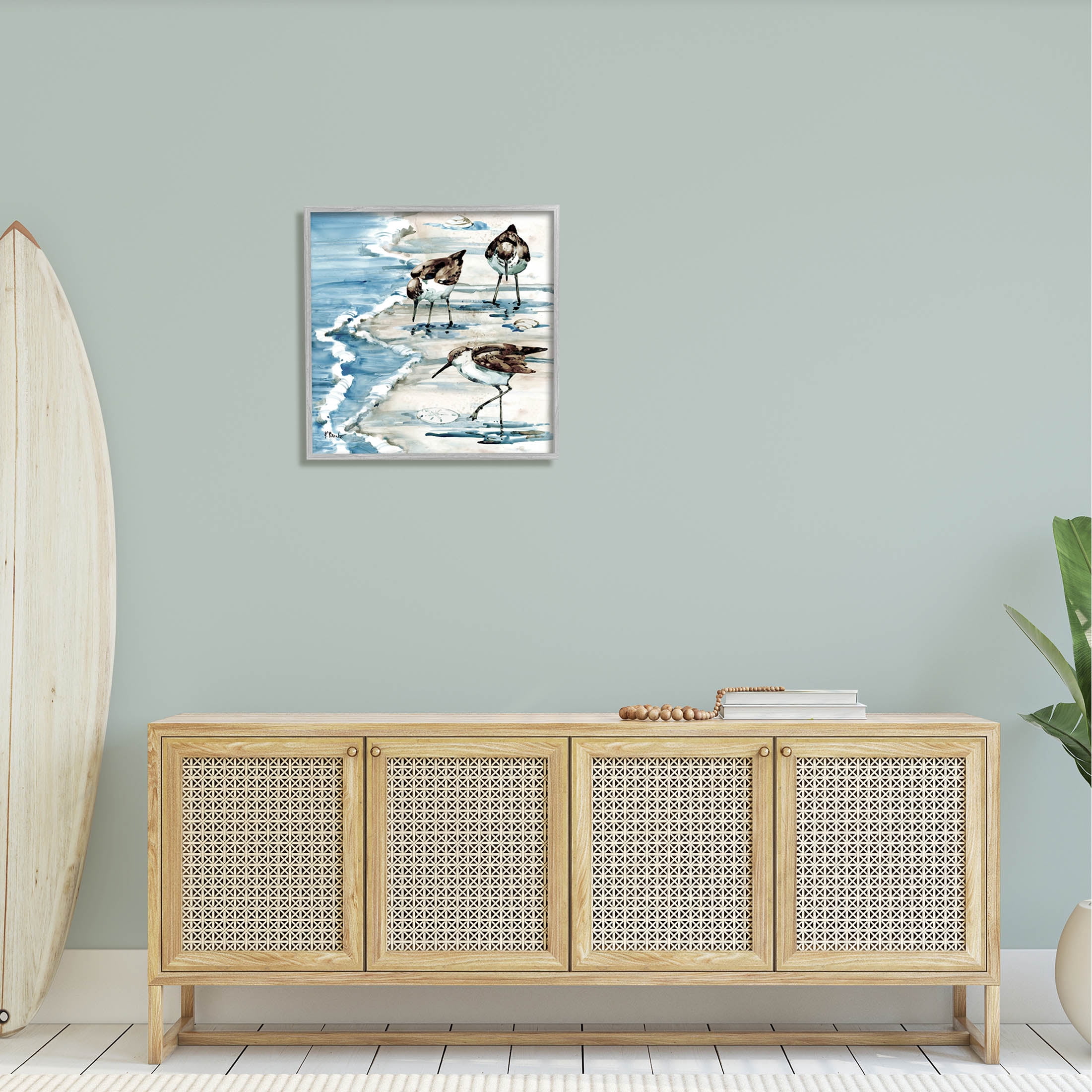 Stupell Industries Rockhampton Sandpipers Beach Grazing Painting Gray Framed Art Print Wall Art, Design by Paul Brent