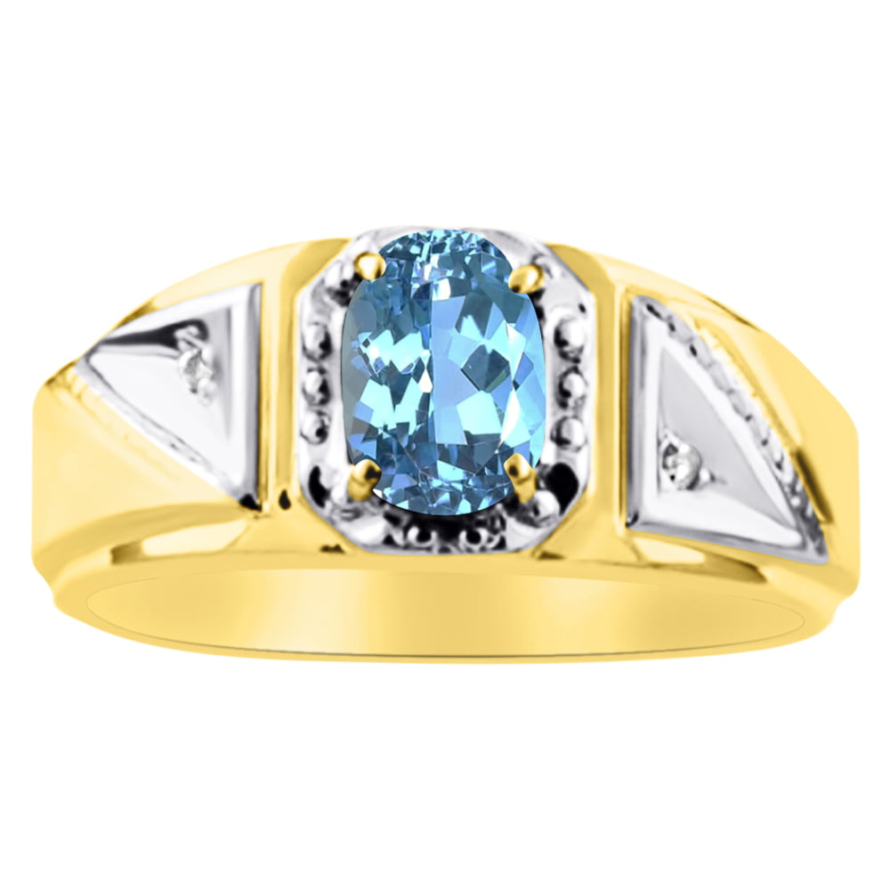 Rylos Mens Simulated Alexandrite & Diamond Ring Sterling Silver or Yellow Gold Plated Band