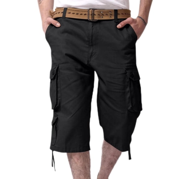 ZVNAΖH Cargo Shorts for Men Casual 3/4 Capri Pants with Pockets Long Below Knee Length Loose Fit Hiking Work