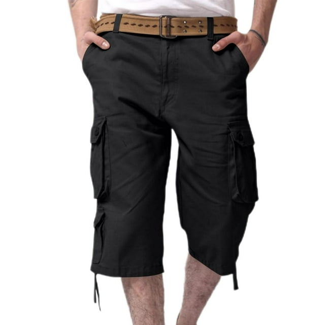 Cinvoph Cargo Pants for Men Cotton Solid Color Capris with Pockets Outdoor Work Hiking Capri Pants