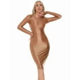 thumbnail image 3 of Aivtalk Womens Dress Bodycon Oil Glossy Dresses Shiny Metalic Liquid Seamless Smooth Tight Pencil Dress Stretchy Full Body Long Sleeve Nightwear for Club Party Brown M, 3 of 6