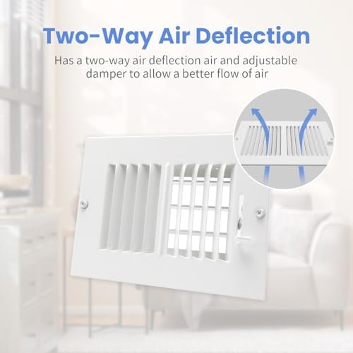 6 x 4 Inch [Duct Opening] Air Vent Covers for Wall or Ceiling - High Airflow 2 Way Steel Ventilation - Adjustable Wall/Ceiling Register, 7-3/4 Inch x 5-3/4 Inch [Overall Dimensions]