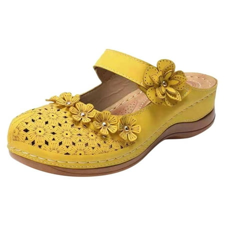 

Fashion Gift! MIARHB Fashion Non-Slip Wedges Flat Round Toe Casual Sandals Flip Going Out Tops Yellow 36