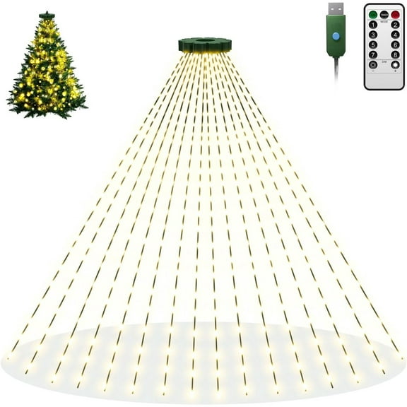 Christmas Tree Lights with Remote, 6.6FT 400 LED USB Plug in Fairy Xmas Light for 5-7FT Tree,Timer Waterproof Dimmable 8 Modes Cascading Twinkle String Light for Indoor Outdoor Decor,Warm White