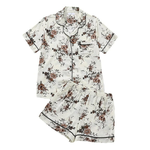 Tnhcen Women's Sleepwear Floral Print Nightwear Casual Short Sleeved Shorts Pajamas Set Homewear S-XL