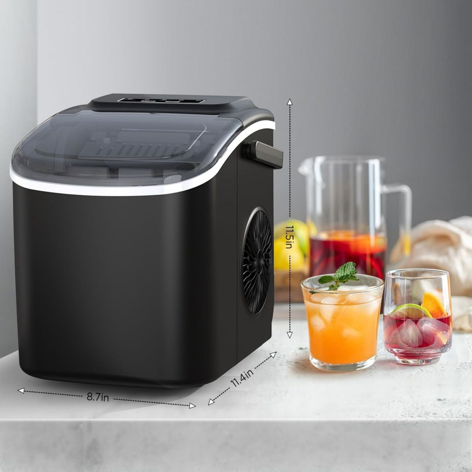 Ice Maker Countertop, Portable Ice Machine Ready in 6 Minutes with 9 Cubes 26LBS in 24H, Self-Cleaning with Ice Scoop and Basket, Two Sizes of Bullet Ice for Home Kitchen Office, Bar and Parties