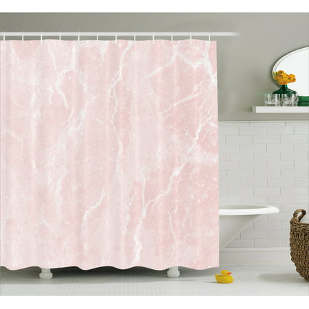 Marble Shower Curtain, Murky Gemstone Scratches Natural Beauty Mineral Crystal Shape Digital Print, Fabric Bathroom Set with Hooks, Pale Pink White, by (Best Natural Stone For Shower)