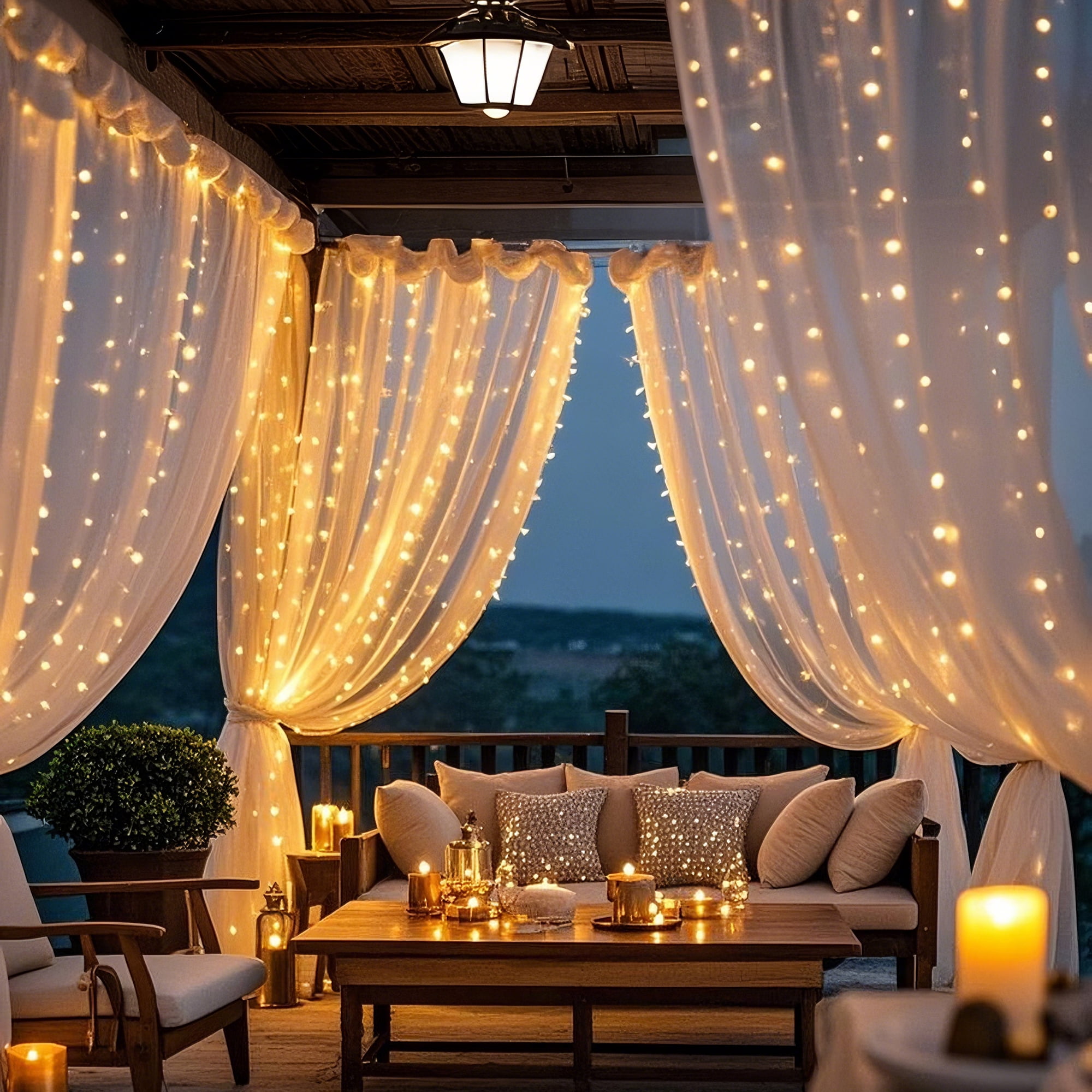 (3 pack) Better Homes & Gardens 15-Strand LED Warm White Curtain Outdoor String Lights, End-to-End Connectors