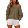 thumbnail image 2 of Tqcoqu Women's Off Shoulder V Neck Sweatshirts,2026 Fall Long Sleeve Pullover Tops,Lightweight Comfy Y2K Casual Fall Outfits, 2 of 9