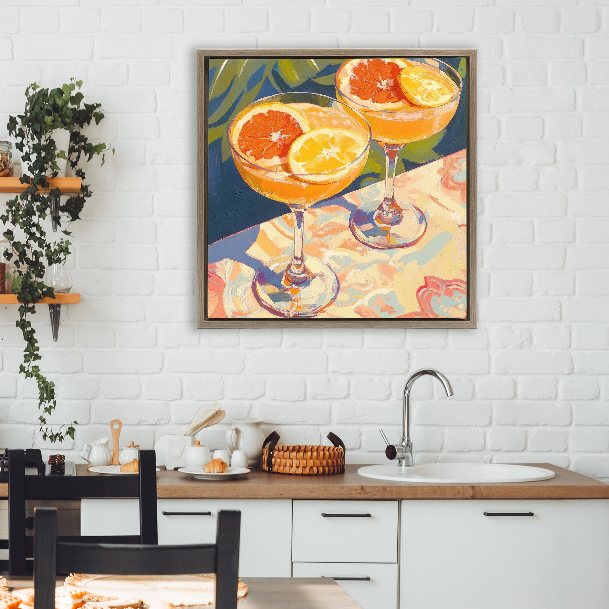 Stupell Industries Fruity Summer Cocktails Brown Framed Floater Canvas Wall Art, design by Petal Prints Design