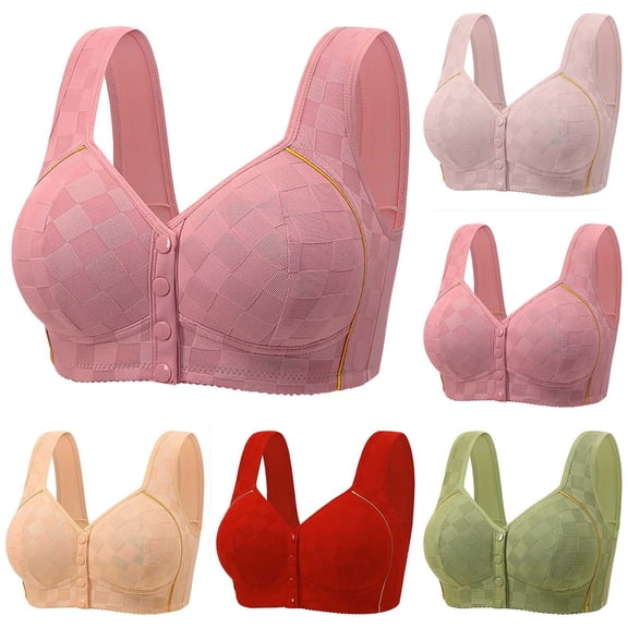 Fixed Cup Front Closure Vest Style Bra: Middle Aged Elderly Underwear For Women Plus Size Lightweight Wire Free Pink 36