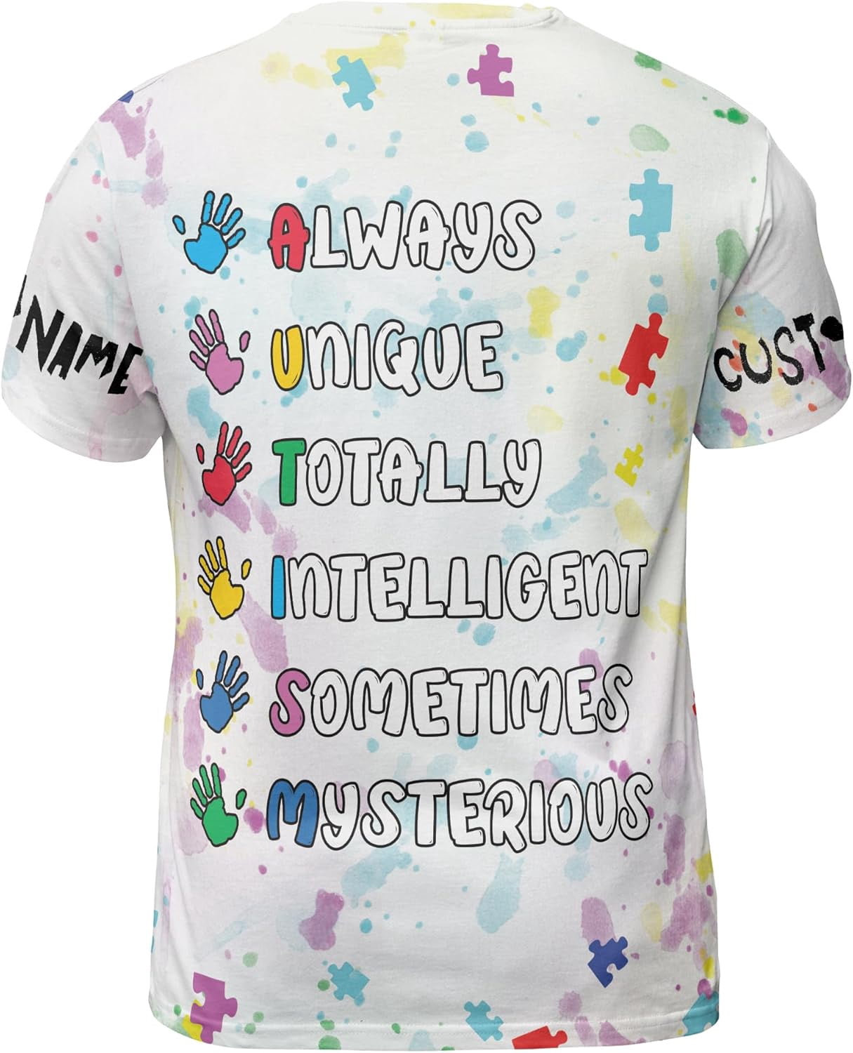 Lotusprinthandmade Personalized Autism Awareness Unisex T-shirt 3D S-5XL Multicolor (5XL), autism tee, custom name autism shirt, autism awareness graphic tee