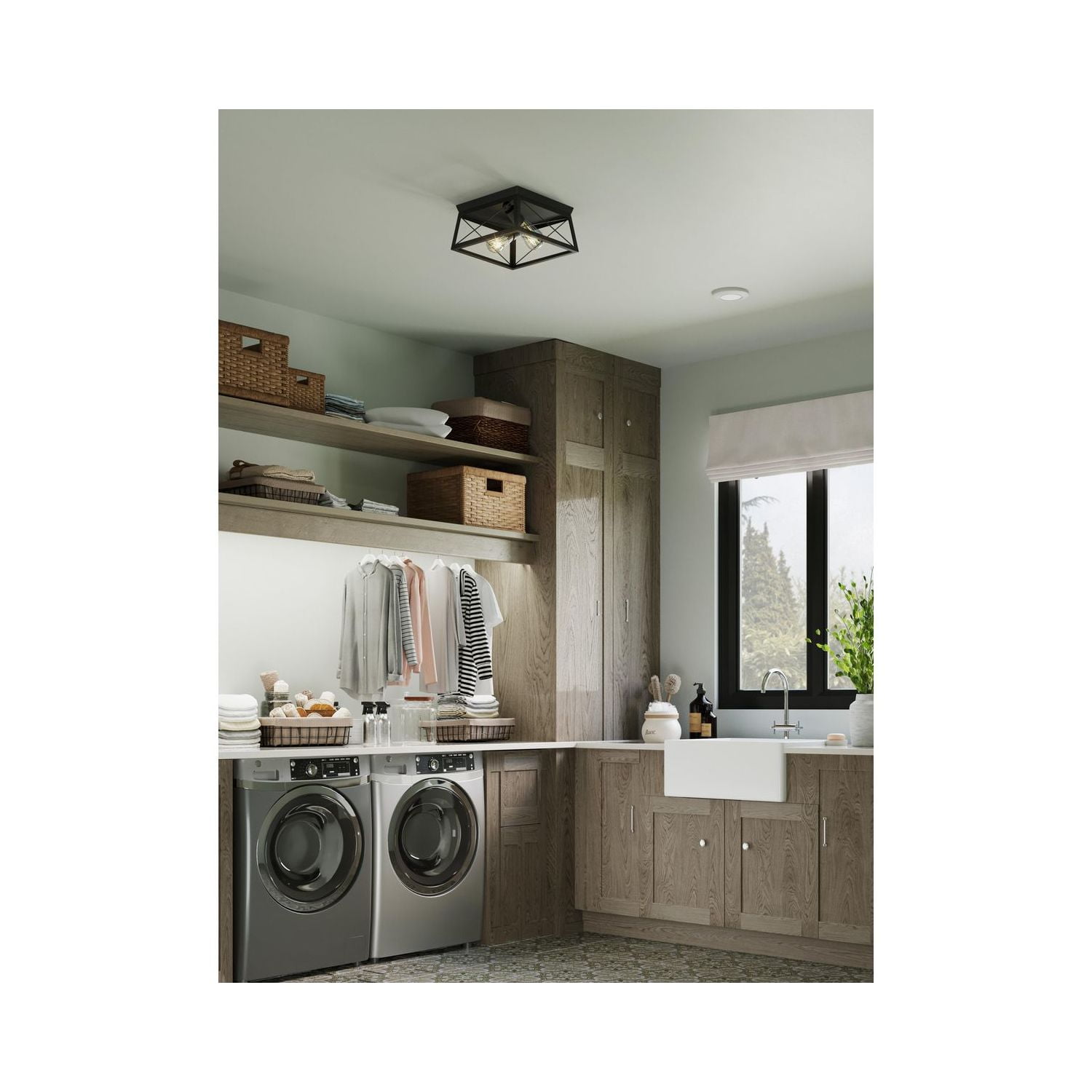 Briarwood Collection Two-Light Textured and Cerused Black Farmhouse Style Flush Mount Ceiling Light