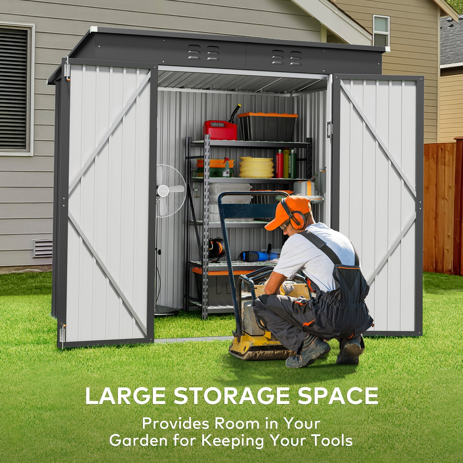 6x4 FT.  Storage Shed with Double Doors for Outdoor Garden & Backyard, Dark Gray