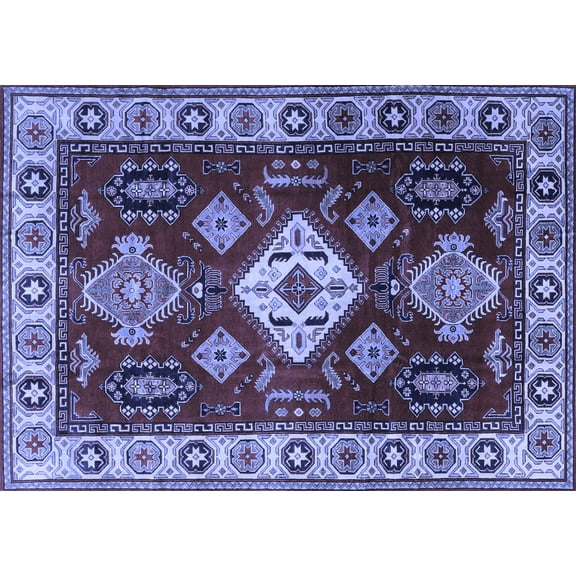 Ahgly Company Indoor Rectangle Geometric Blue Traditional Area Rugs, 5' x 7'