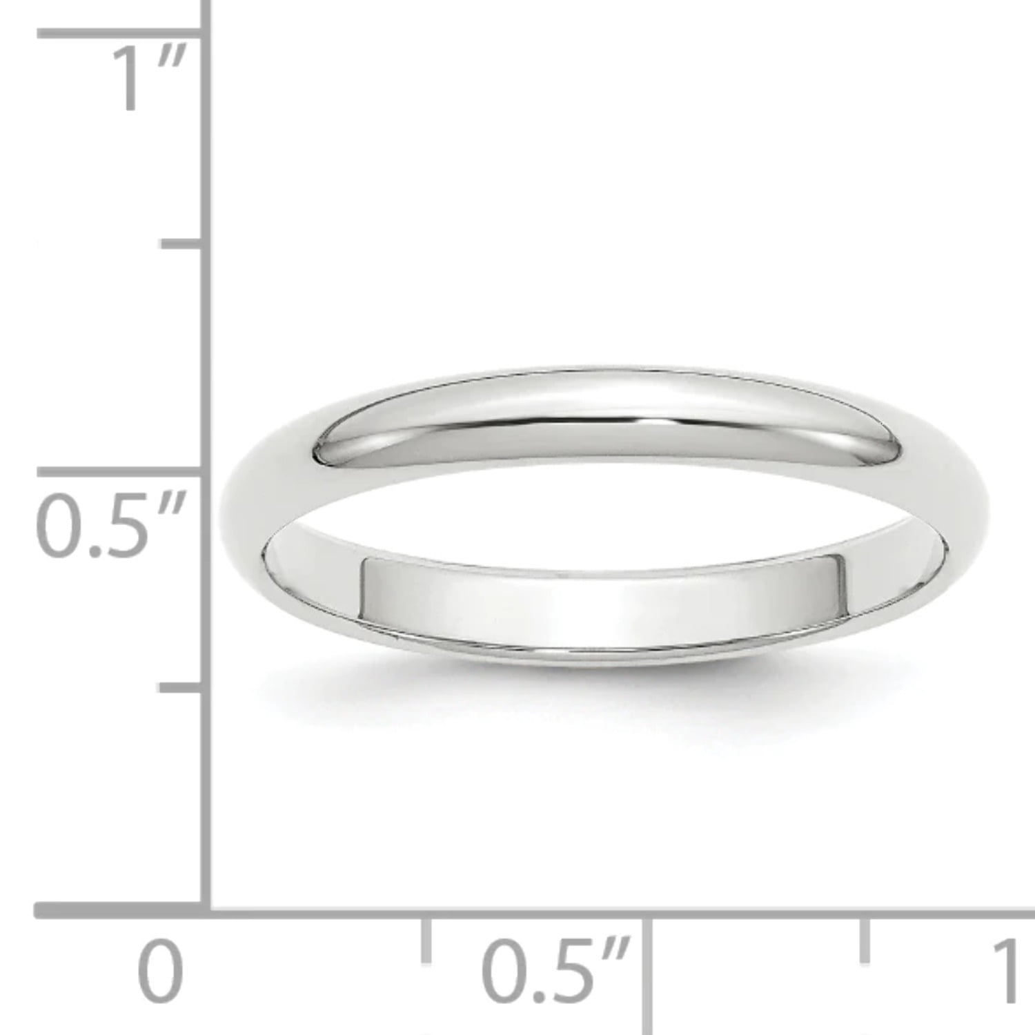 Finest Gold 10K White Gold 3 mm Half Round Band, Size 7.5