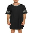 thumbnail image 1 of Men Summer Short Sleeve Pajamas V Neck Stripe Irregular Hem Long Sleepshirts, 1 of 5