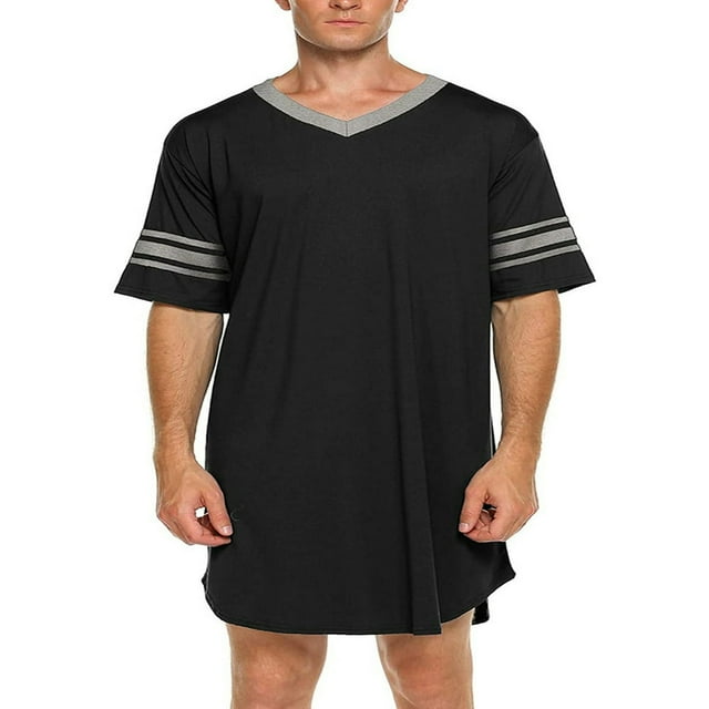 Chemise de Nuit Oversize pour Hommes Col en V Vêtements de Nuit Confortables Manches Courtes Pyjama