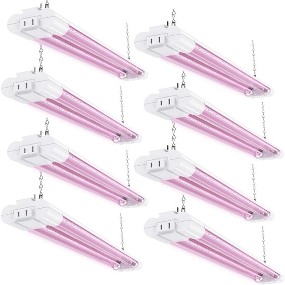 Sunco 8 Pack 2ft Grow Light LED, 20W, Full Spectrum, for Seed Starting, Seedling, Indoor Plants, Plug in Suspended Fixture, Link Up to 8, Inline Switch, ETL.