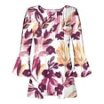 thumbnail image 4 of Pompotops Chemises Tuniques Imprimées Florales à Manches 3/4 Décontractées Col en V pour Femmes Chemises Basiques d'Été Blouse Plissée en Liquidation, 4 of 5