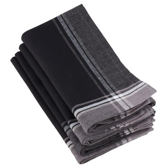 SARO 4387.BK20S 20 in. Square Cotton Stripe Border Design Table Napkins - Black Set of 4