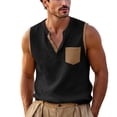 thumbnail image 2 of Yaoyar Linen Tank Tops for Men Color Block Sleeveless Notch V Neck Workout Gym Henley Shirts Casual Tee with Pocket, 2 of 7