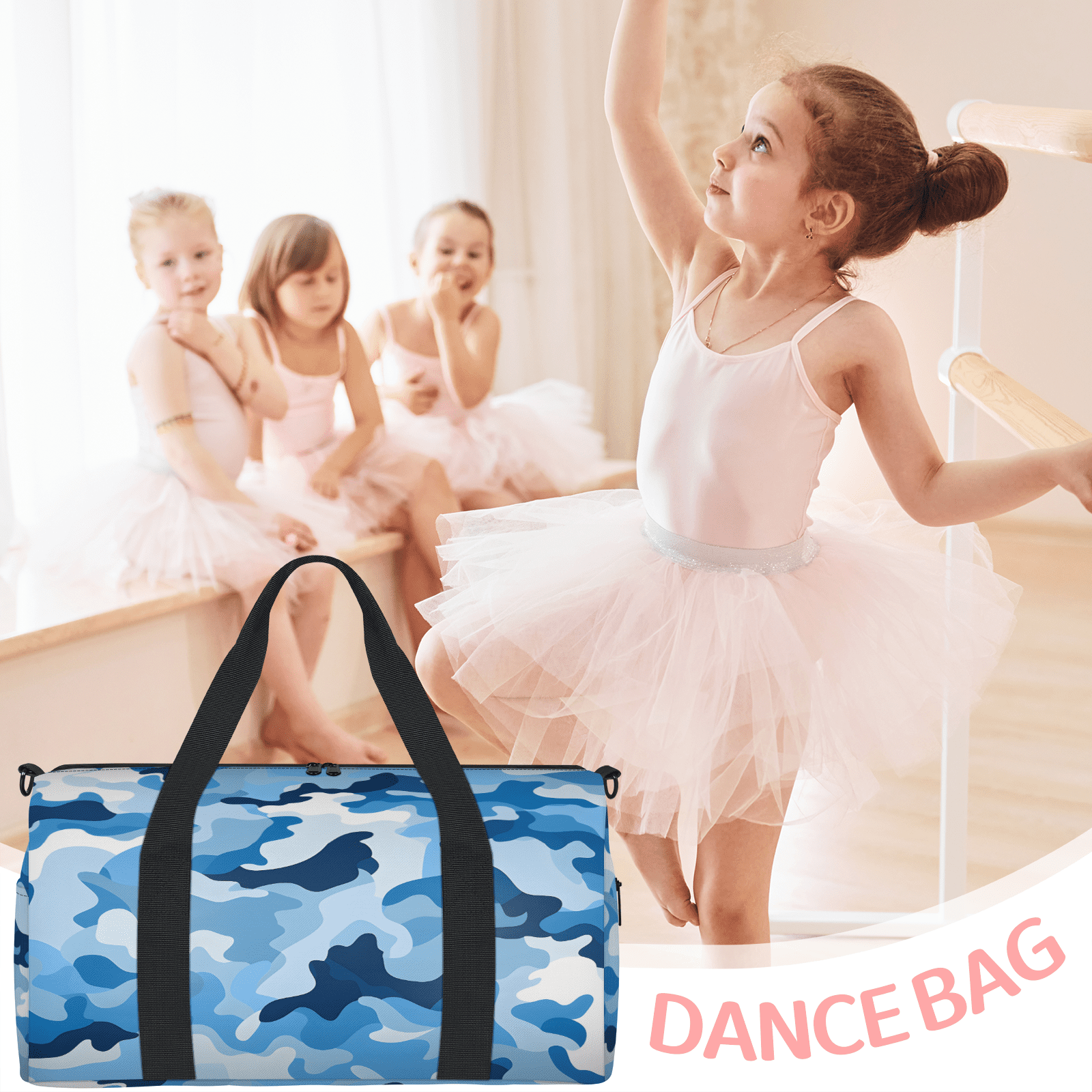 Herdesigns Blue Gym Bag for Women, Duffle Bag for Travel Sport, Camo Lightweight Waterproof Carry on Weekender Dance Yoga Workout Bags