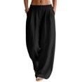 thumbnail image 1 of Pantalón palazzo de lino ligero para mujer LOMON, negro, talla L, 1 of 6