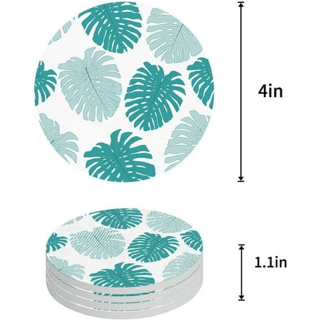 

ZHANZZK Tropical Plant Leaves Green White Set of 4 Round Coaster for Drinks Absorbent Ceramic Stone Coasters Cup Mat with Cork Base for Home Kitchen Room Coffee Table Bar Decor