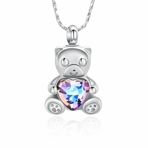 Crystal Heart & Bear Urn Pendant Cremation Jewelry for Ashes Holder Memory Necklace Memorial Jewelry for Women Men