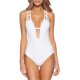 thumbnail image 1 of Traje de baño de una pieza Cuello en V Diseño de correa sin espalda Color puro Traje de baño de una pieza de moda Traje de baño de mujer Blanco L, 1 of 7