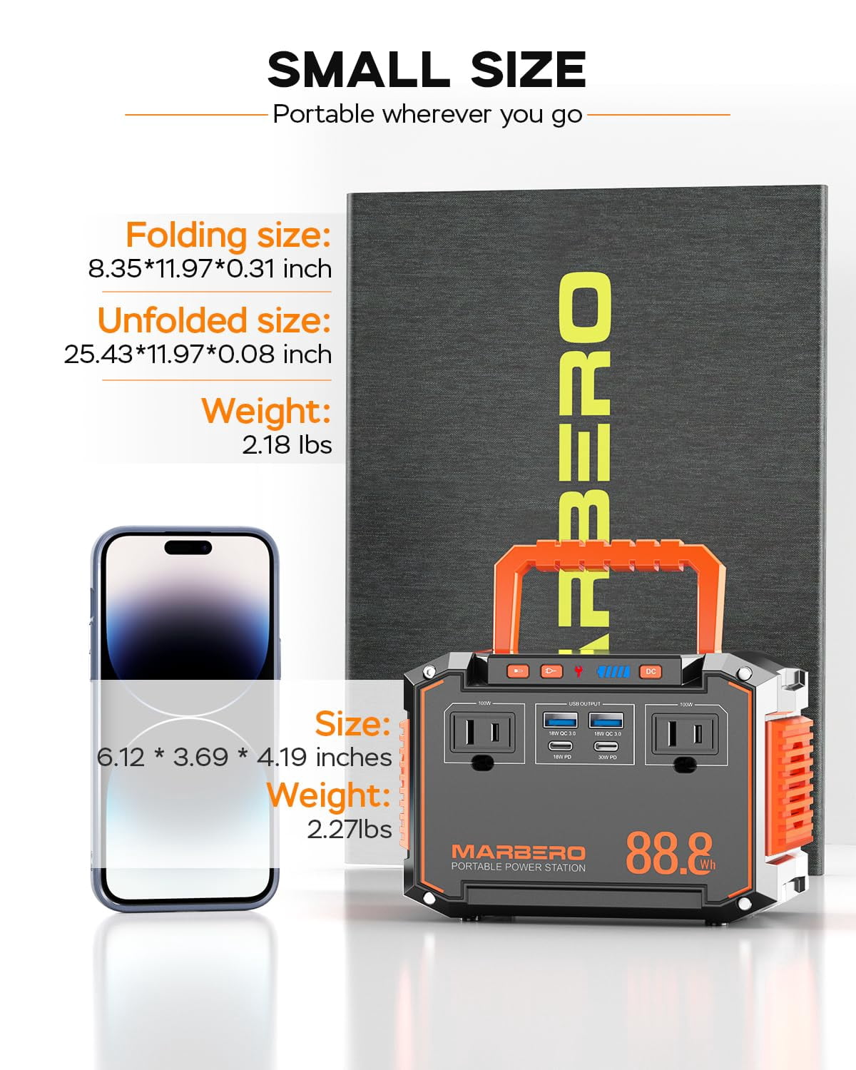 MARBERO 150W Peak Solar Generator with 30W Solar Panel 88.8Wh Camping Portable Power Station 110V Power Bank with AC Outlet(2*USB A, 2*USB C, 2*AC) for Outdoor Travel Home Emergency Blackout Hurrican