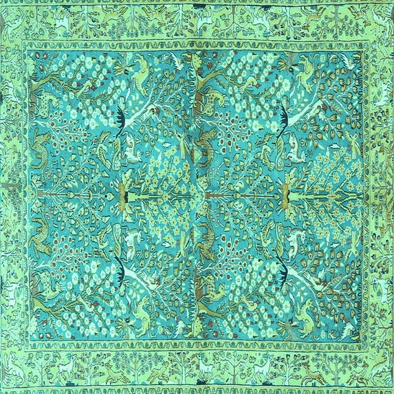 Ahgly Company Machine Washable Indoor Square Animal Turquoise Blue Traditional Area Rugs, 4' Square