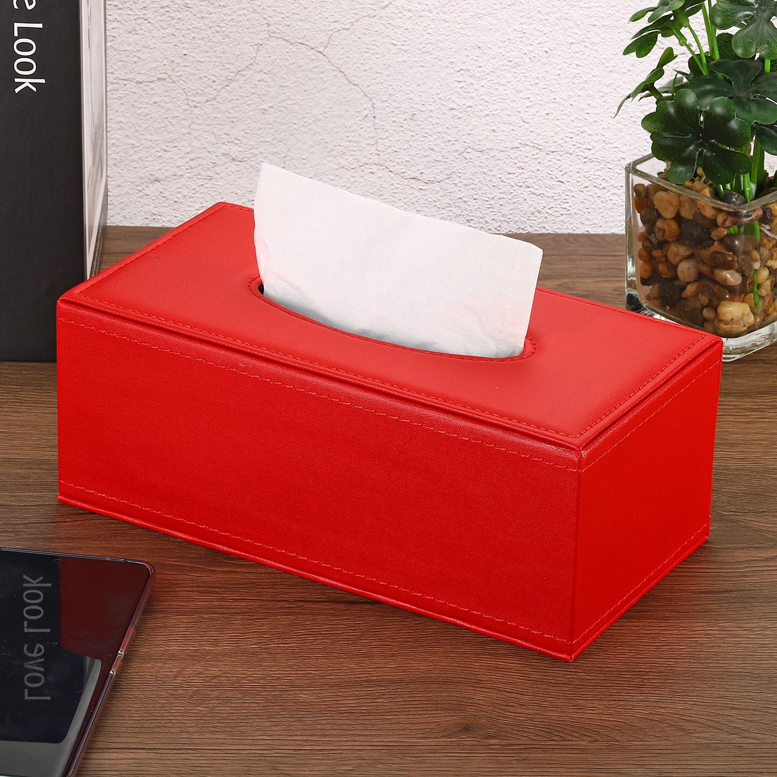 Unique Bargains Tissue Box Cover Napkin Paper Towel Dispenser Holder Red 9.4x4.7x3.7"