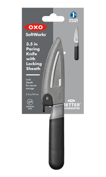 OXO 3.5-Inch Paring Knife with Locking Sheath, Precision Fruit and Vegetable Knife for Peeling and Slicing