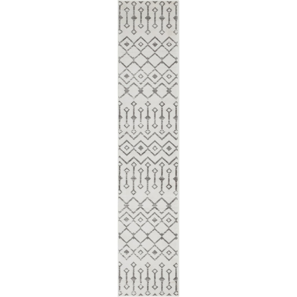 Unique Loom Trellis Transitional Runner Rug, White/Gray/, 118" x 24