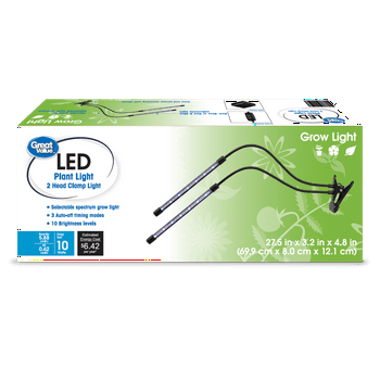Great Value 2-Head Flexible LED Clamp Grow Light, 10W Selectable Spectrum