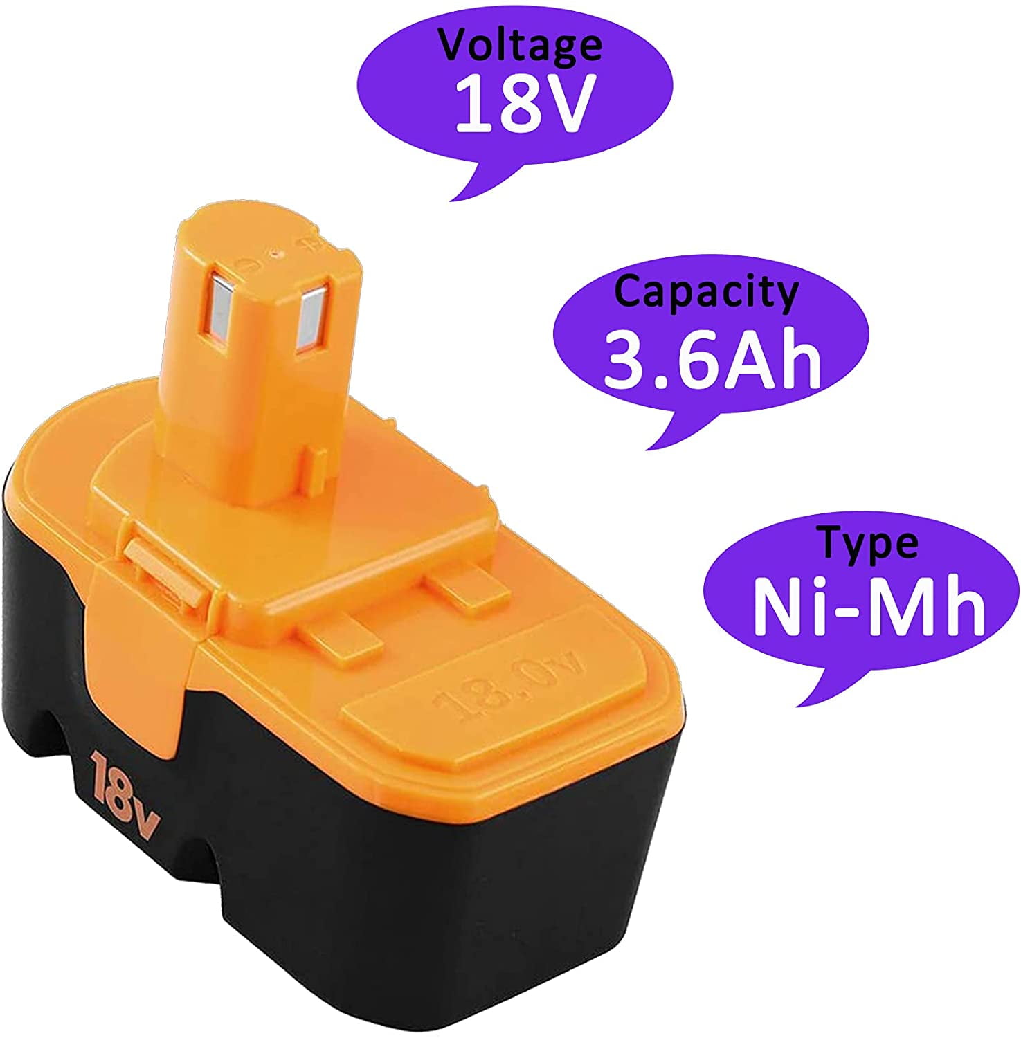 [Upgraded 3.6Ah] P100 Ni-Mh Replacement for Ryobi 18V Battery P101 ABP1801 ABP1803 BPP1820 1322401 1400672 1323303 130255004 130224007 130224028 130224054 Compatible with Ryobi One+ Tools 2 Pack