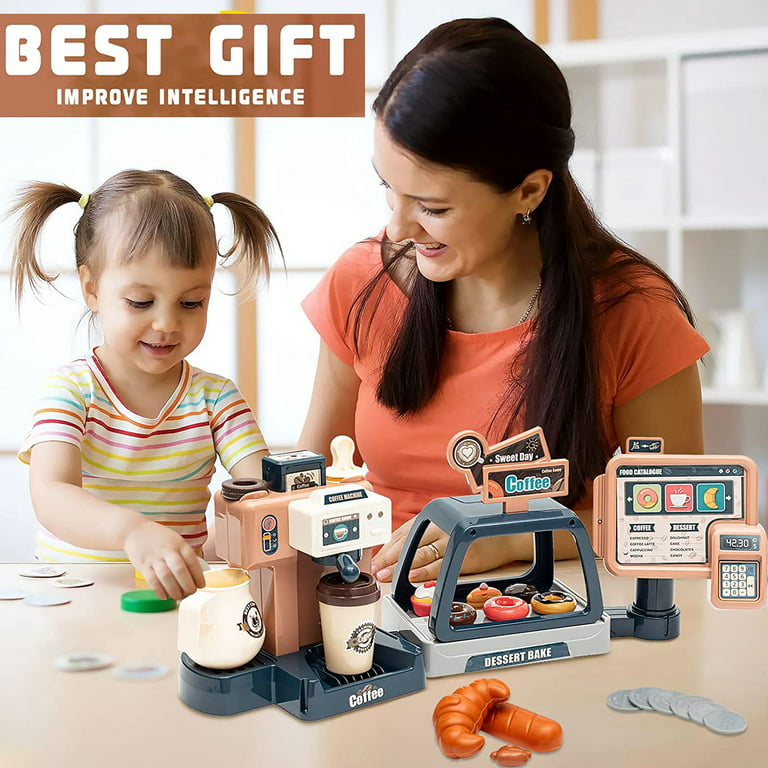 Ealing Toy Coffee Maker and Donuts, for Girls and Boys Real Mini Barista  Shop 41PCS Kids Kitchen Pretend Play Sets 