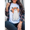 thumbnail image 2 of Women's White Halloween Graphic Crewneck T-Shirt - GHOST HIM Bat Design | [ZhiHiMeRi] | (US 20-22)2XL, 2 of 8