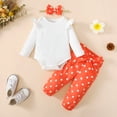 thumbnail image 2 of KIMI BEAR Baby Girls Outfits 3 Months Infant Girl Fall Winter Outfits 6 Months Infant Girl Pure White Long Sleeve Romper + Polka-Dot Prints Pants + Headband 3PCS Set White, 2 of 10