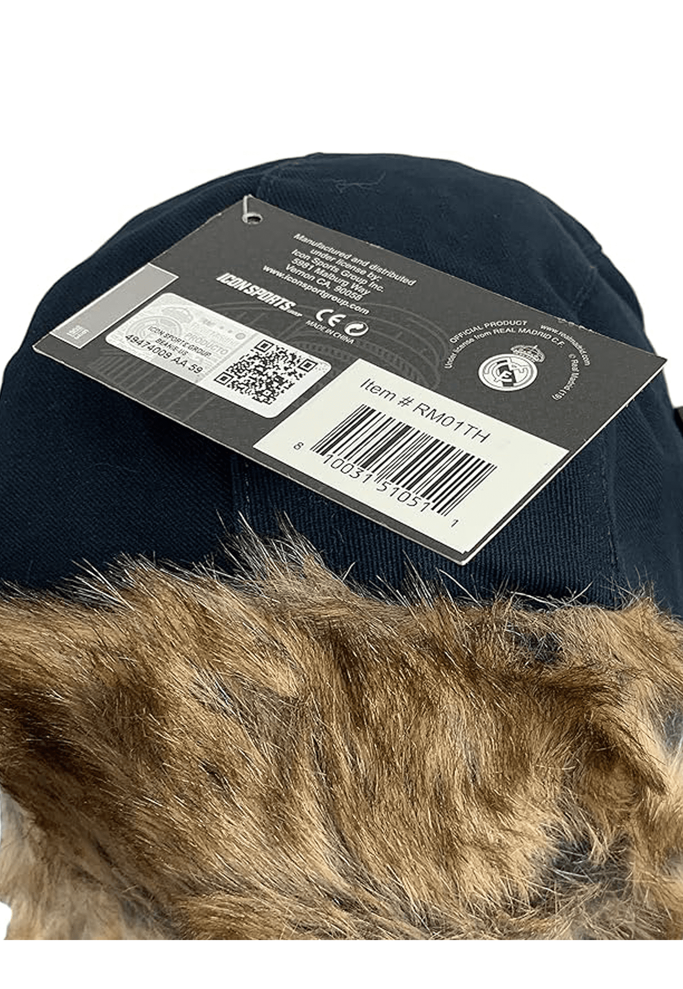 Icon Sports Real Madrid Trapper Hat, Navy Faux Fur, 100% Cotton, OSFM