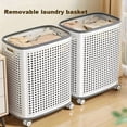 thumbnail image 5 of Rolling Laundry Hamper with Lid, Perforated Metal Design, L Size, Portable Handle, Smooth Edges, Ventilated Basket with Wheels, 23.8x16.7x12.9 Inches, 5 of 6